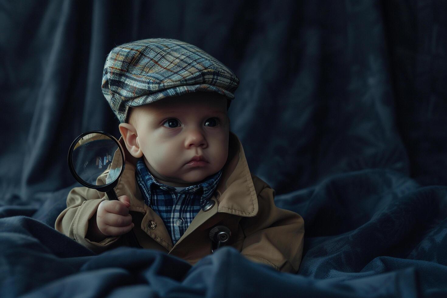 Baby in Detective Outfit with Magnifying Glass Cute and Classic Detective Costume Look photo
