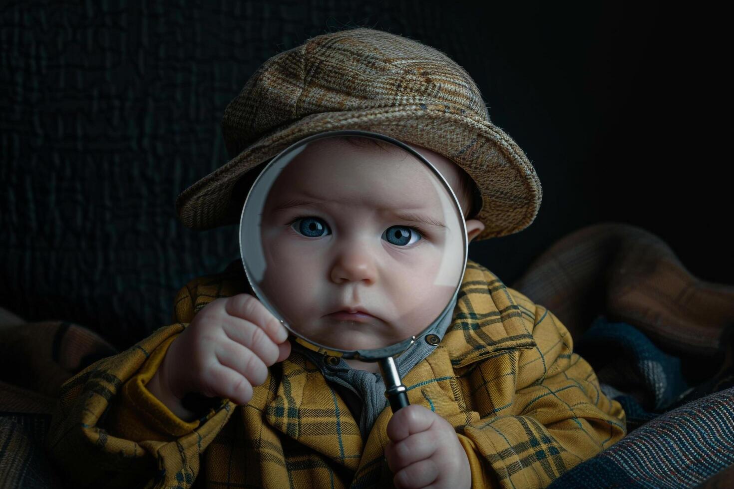 Baby in Detective Outfit with Magnifying Glass Cute and Classic Detective Costume Look photo