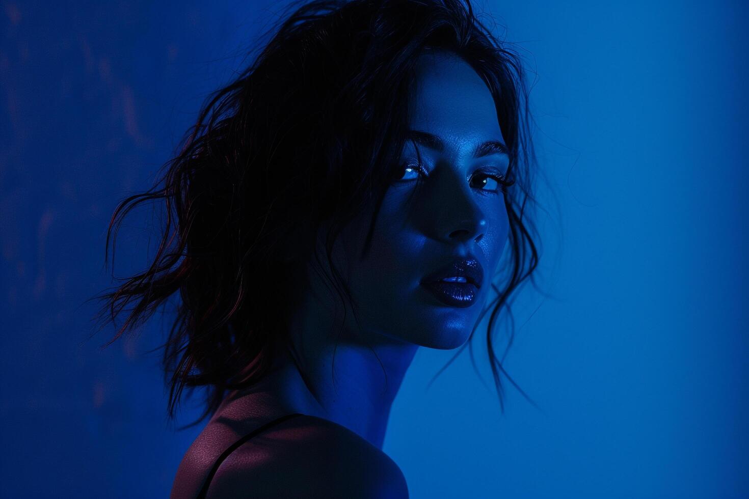 Woman in Noir Style Against Deep Midnight Background  and Mysterious Portrait photo