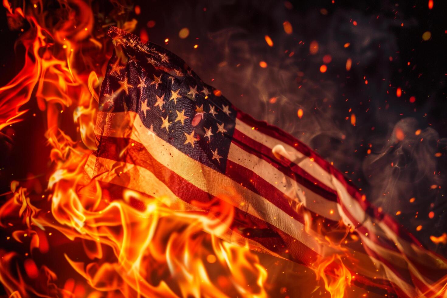 American Flag on Fire Symbolizing Turmoil and Conflict in a Powerful Visual Statement photo