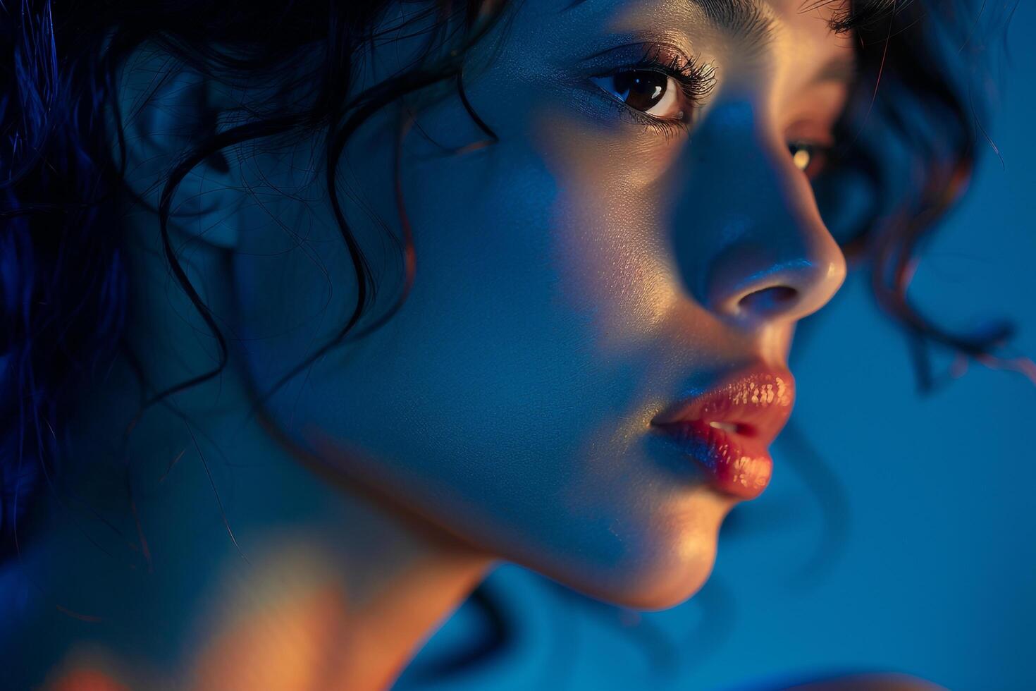 Background with Dramatic Single Light Source on Face Intense and ed Portrait photo