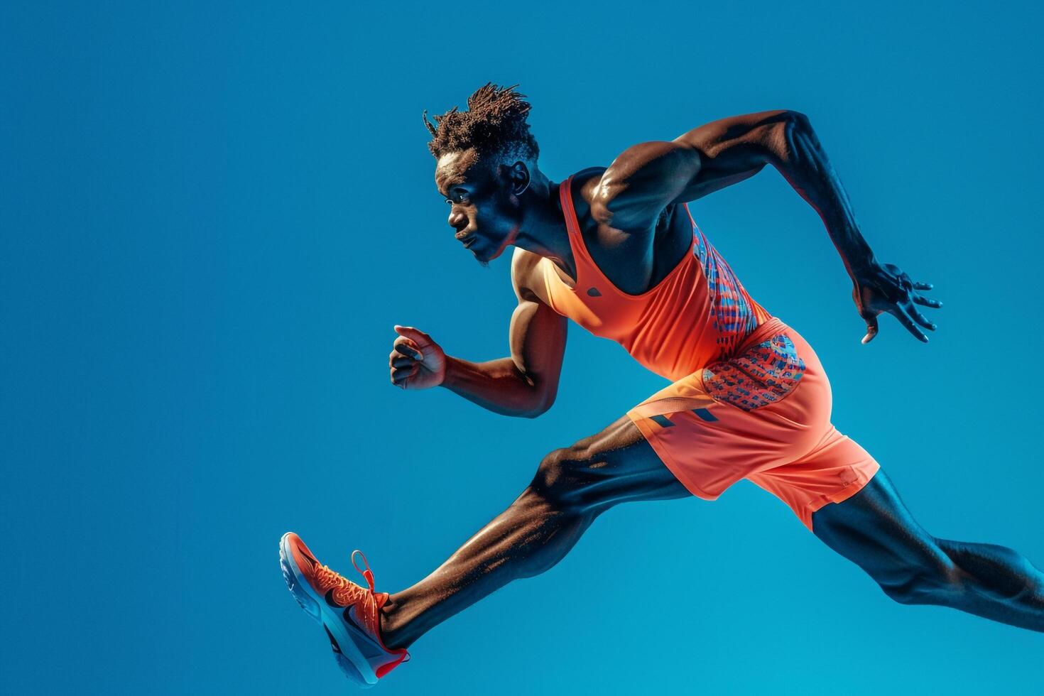 Studio Portrait of Athlete in Action with High Energy Dynamic Background photo