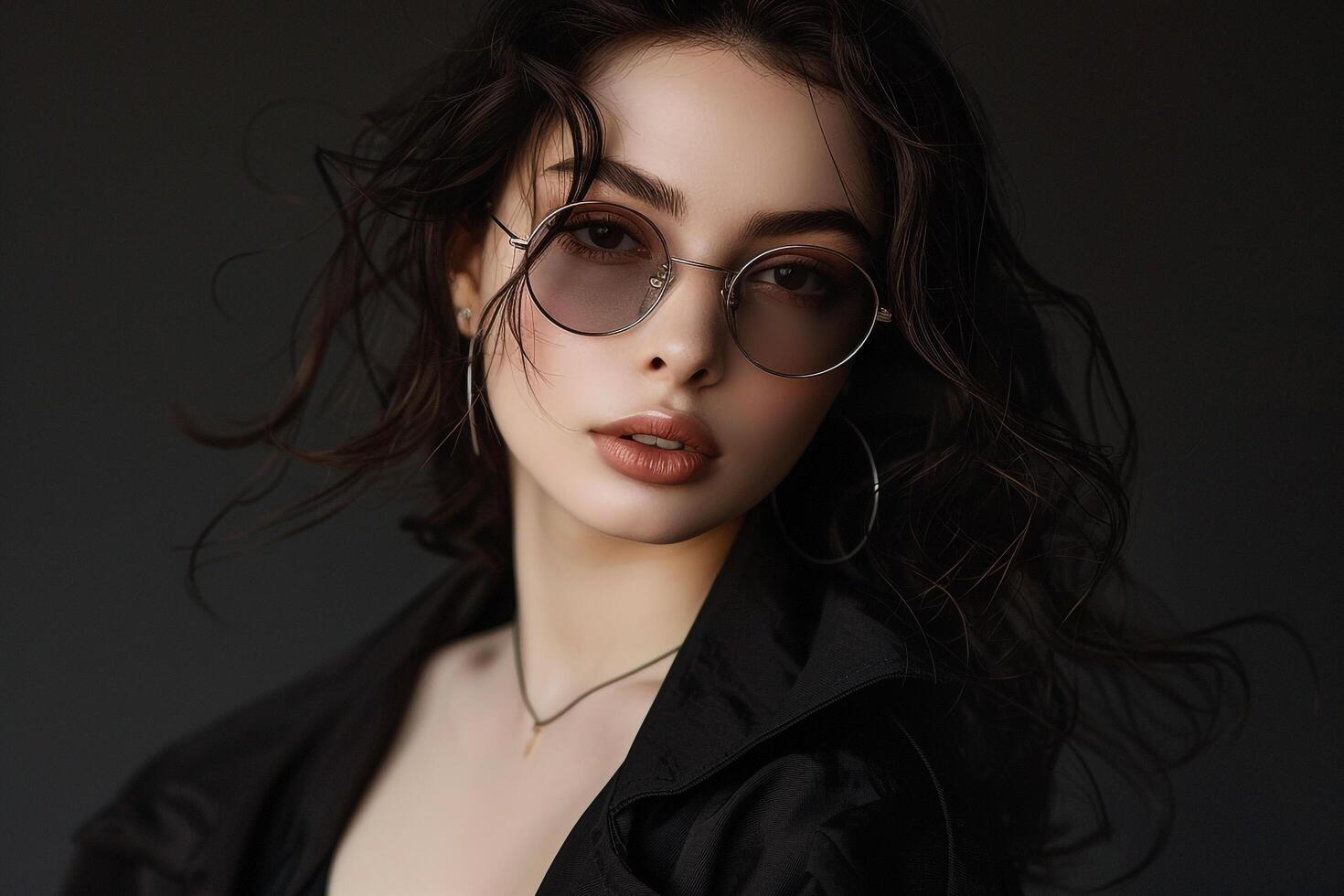 Trendy Sunglasses Model Portrait with Chic  Background Emphasizing Eyewear photo