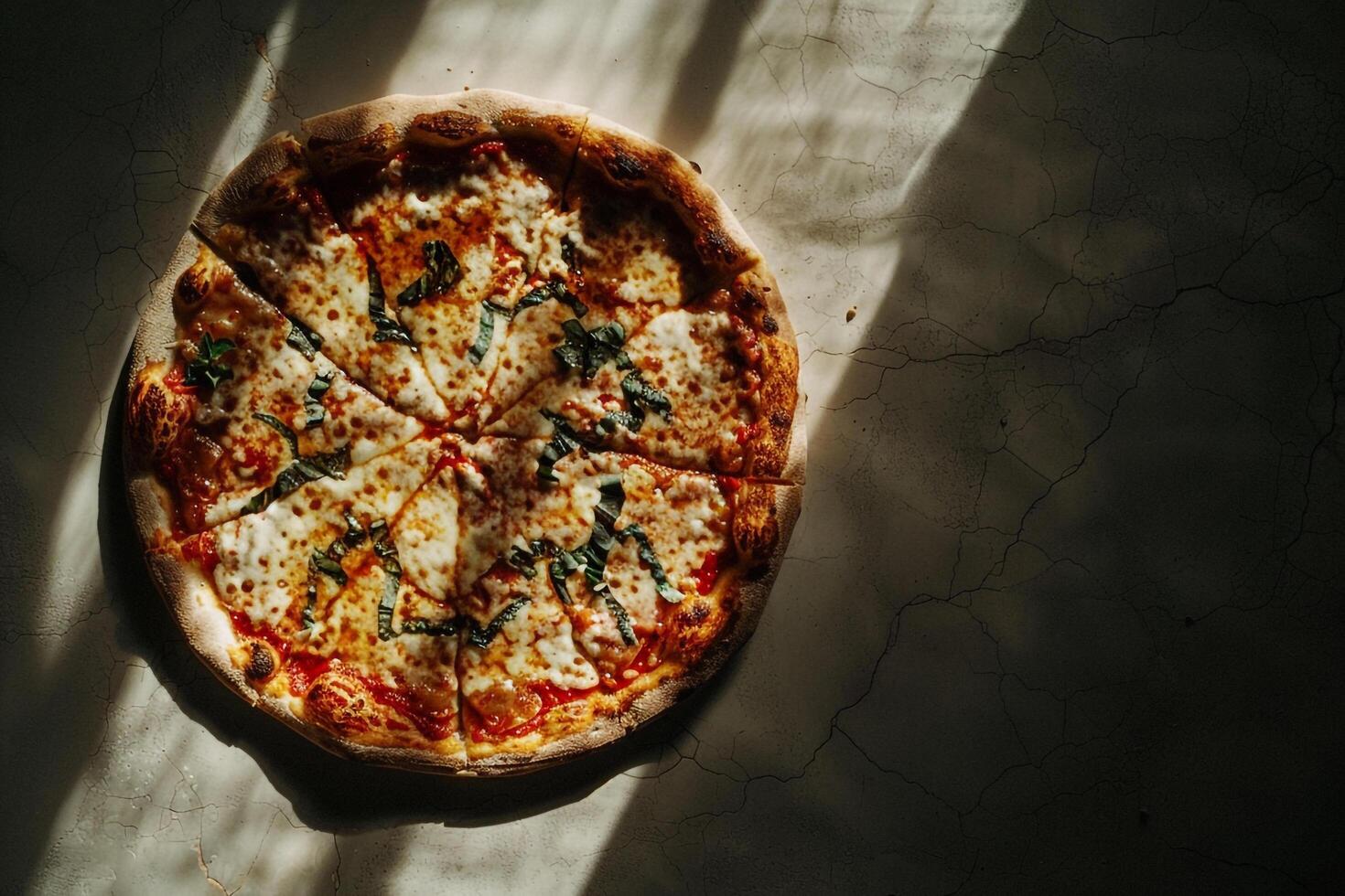 Overhead Pizza Food Background with Artisan and  Toppings photo