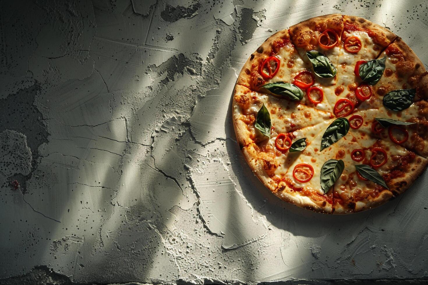 Overhead of Pizza Food Background Featuring Fresh and Flavorful Choices photo