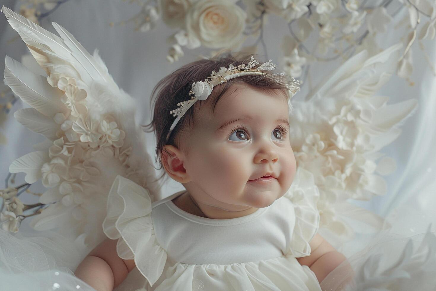 Baby with Angel Wings in a Cute and Whimsical Costume Background photo