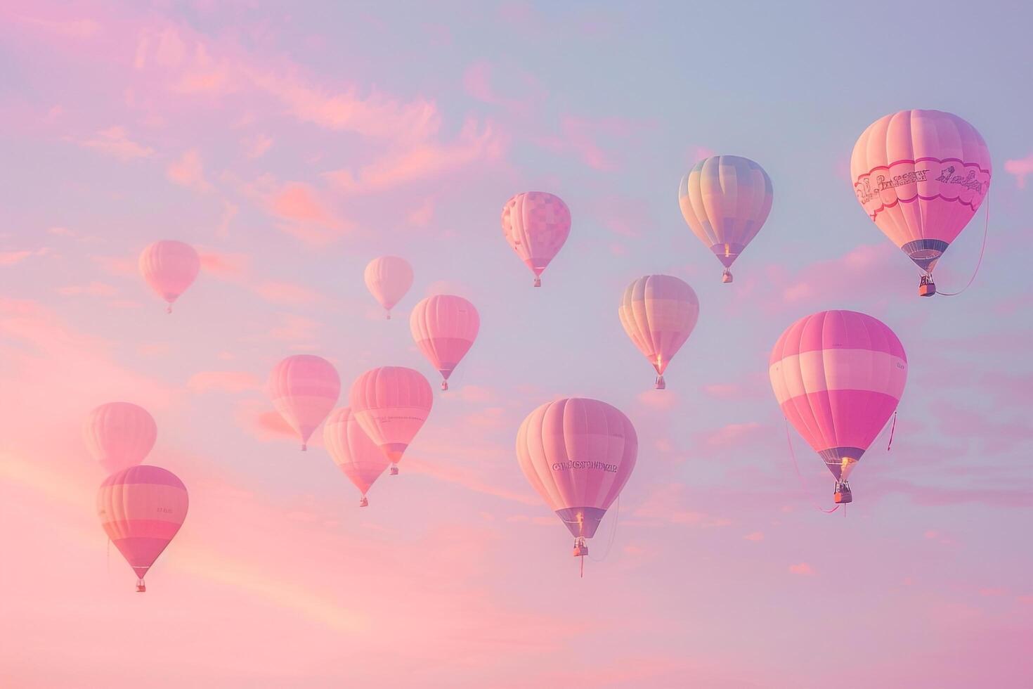Hot Air Balloons Floating Through Cotton Candy Sunrise Sky Background photo