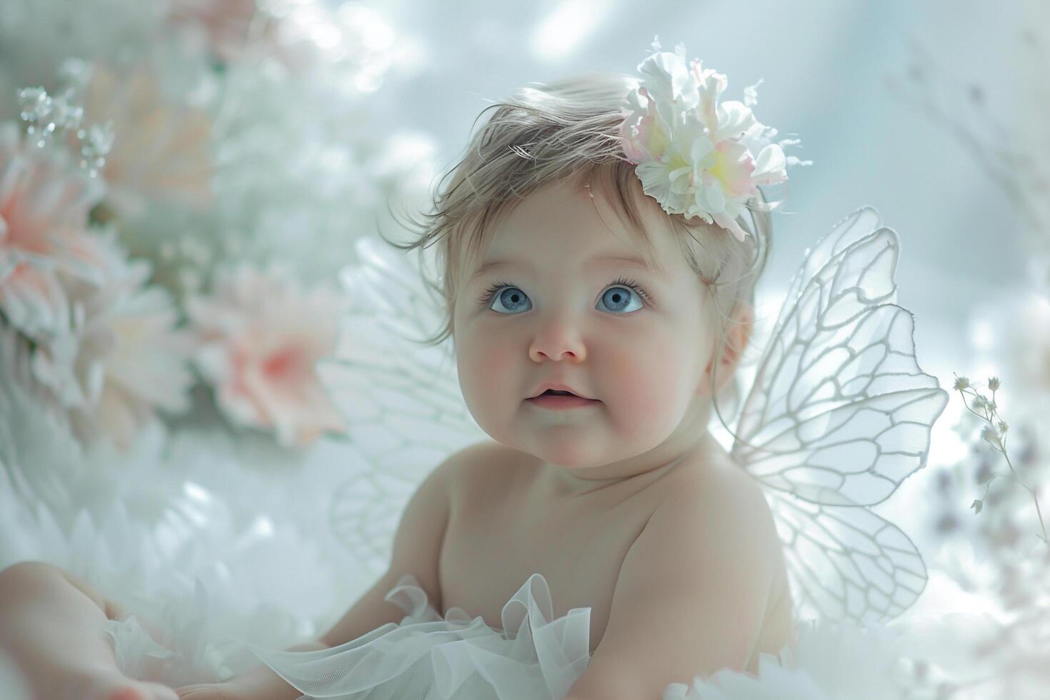Cute Baby in Magical Fairy Costume with Enchanting s Background photo