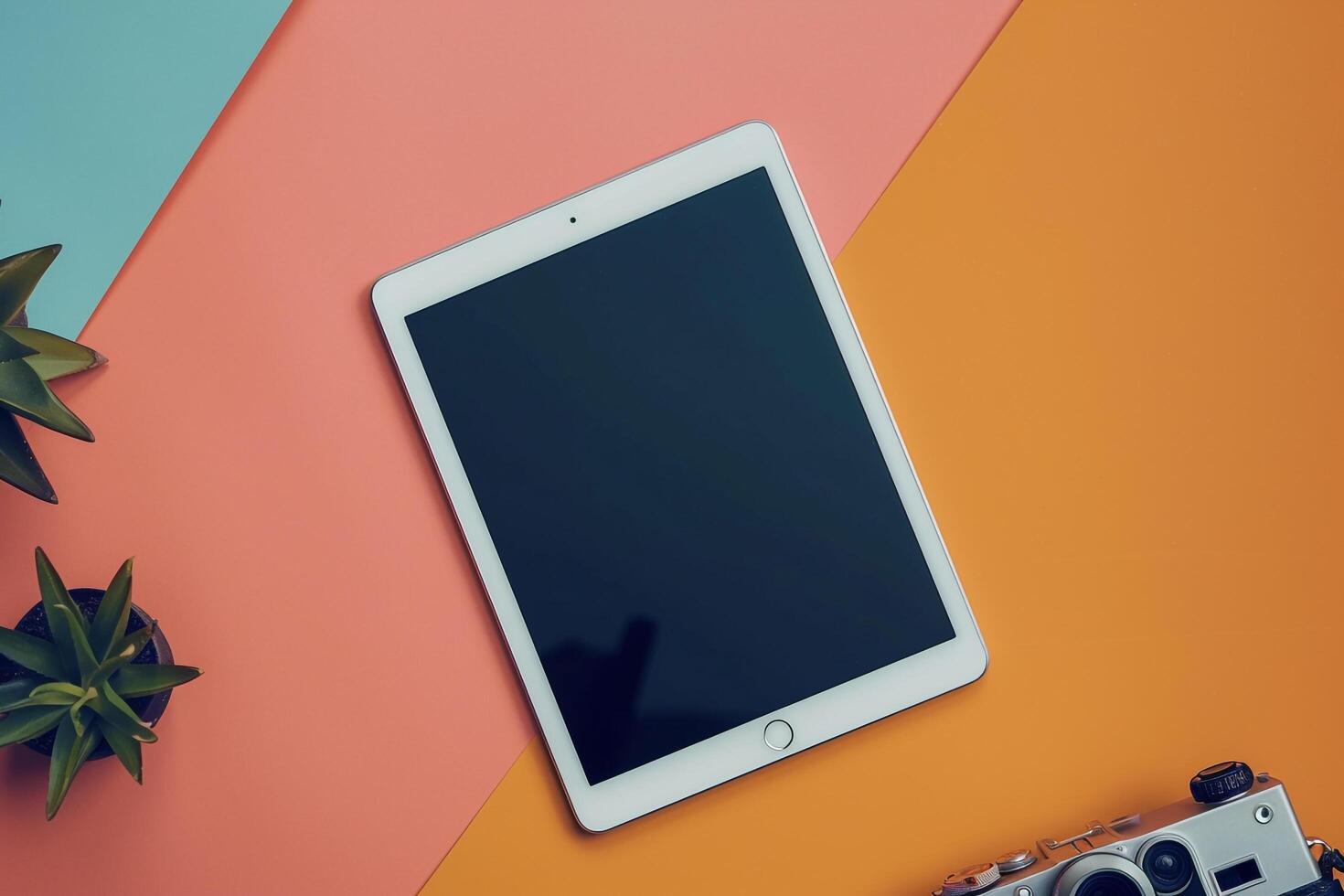 Tablet screen mockup with    background highlighting new tech features and advanced design elements background photo