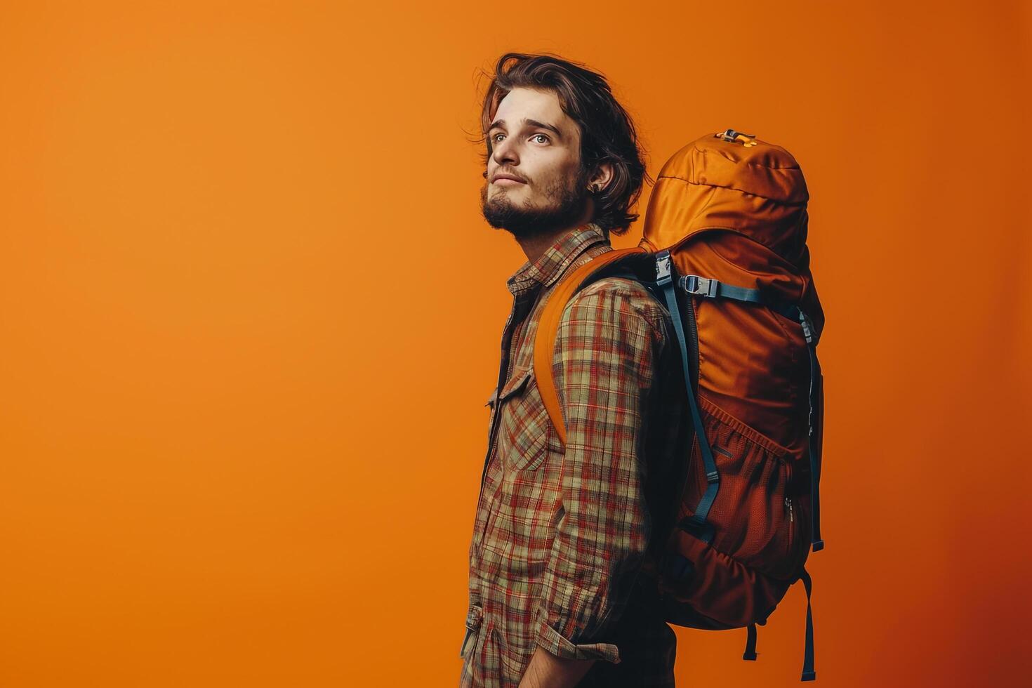 Portrait of a traveler with a backpack exploring new destinations capturing the spirit of adventure photo