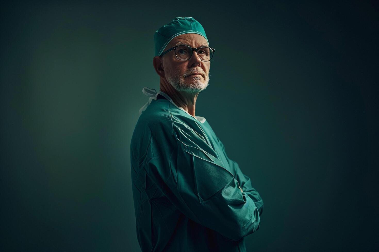 Surgeon in scrubs ready for surgery emphasizing medical preparedness and operational readiness photo