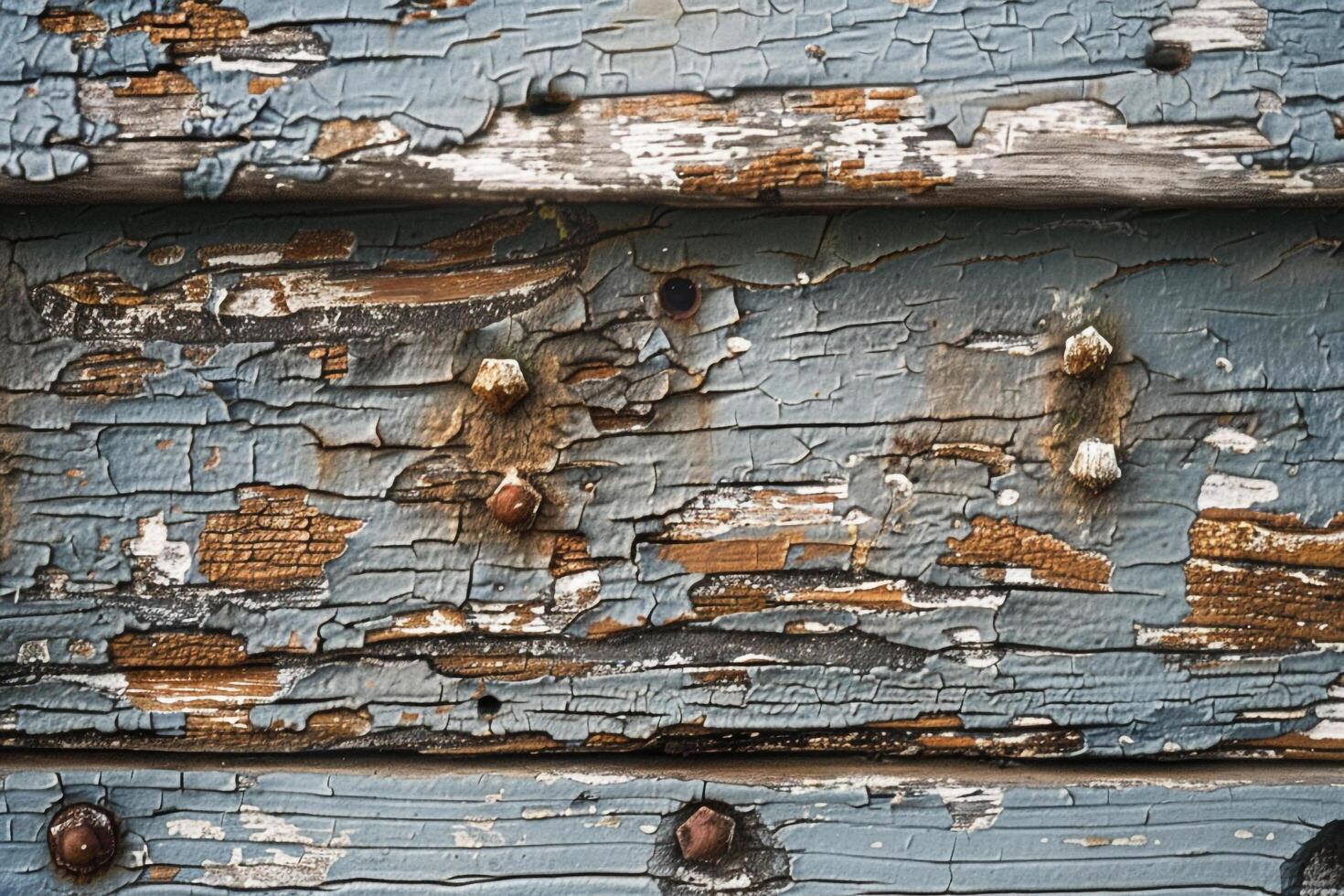 Rustic Weathered Wooden Plank with Visible Nails and Peeling Paint photo