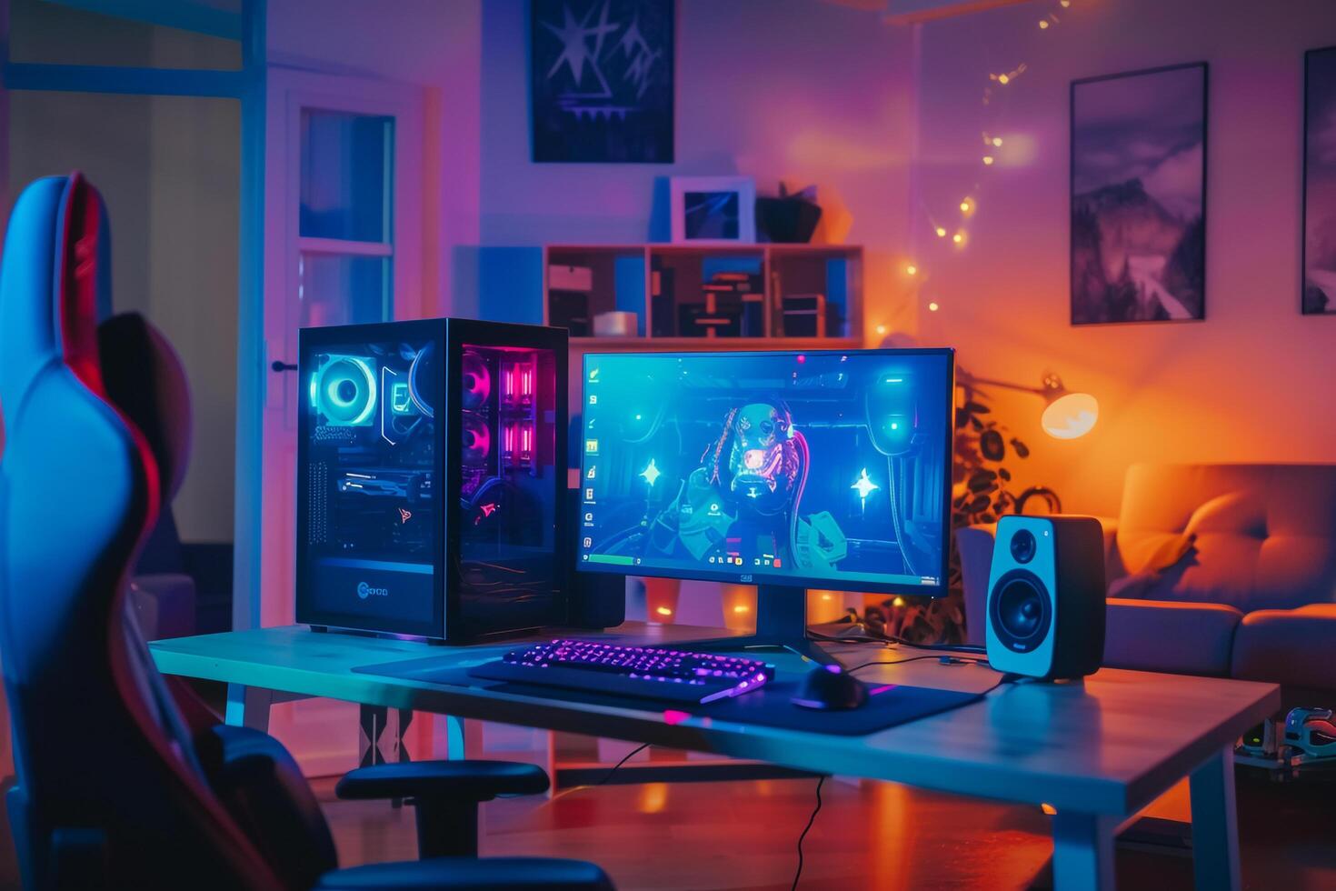 Gaming Desktop Computer Mockup High Tech Innovative Design photo