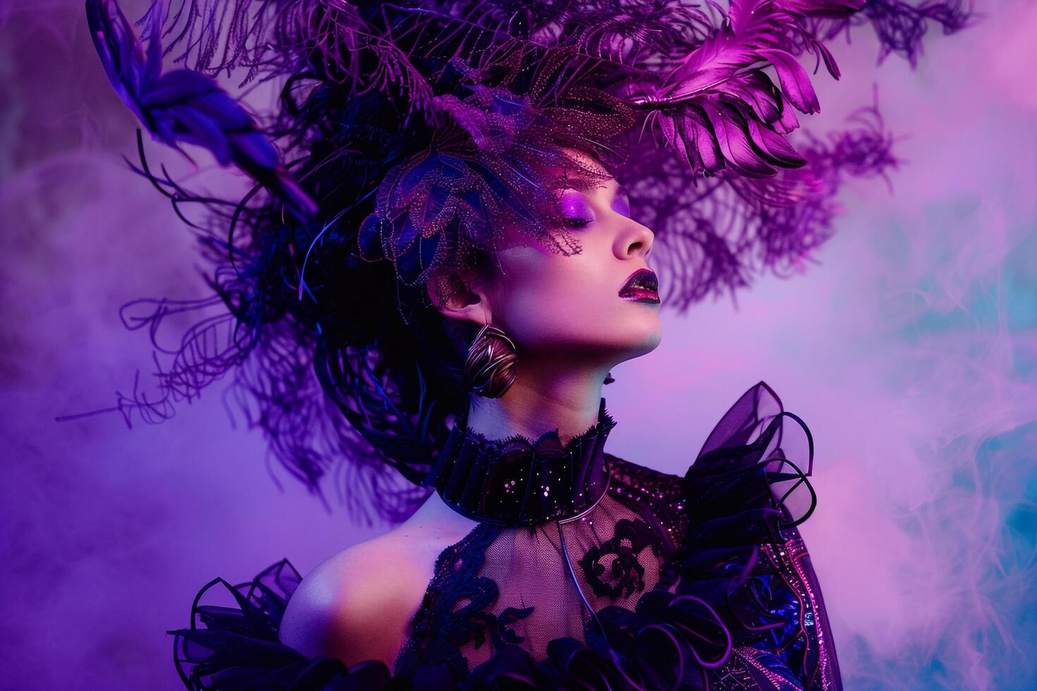 Model in Avant Garde Fashion showcasing a cutting edge and  ensemble photo