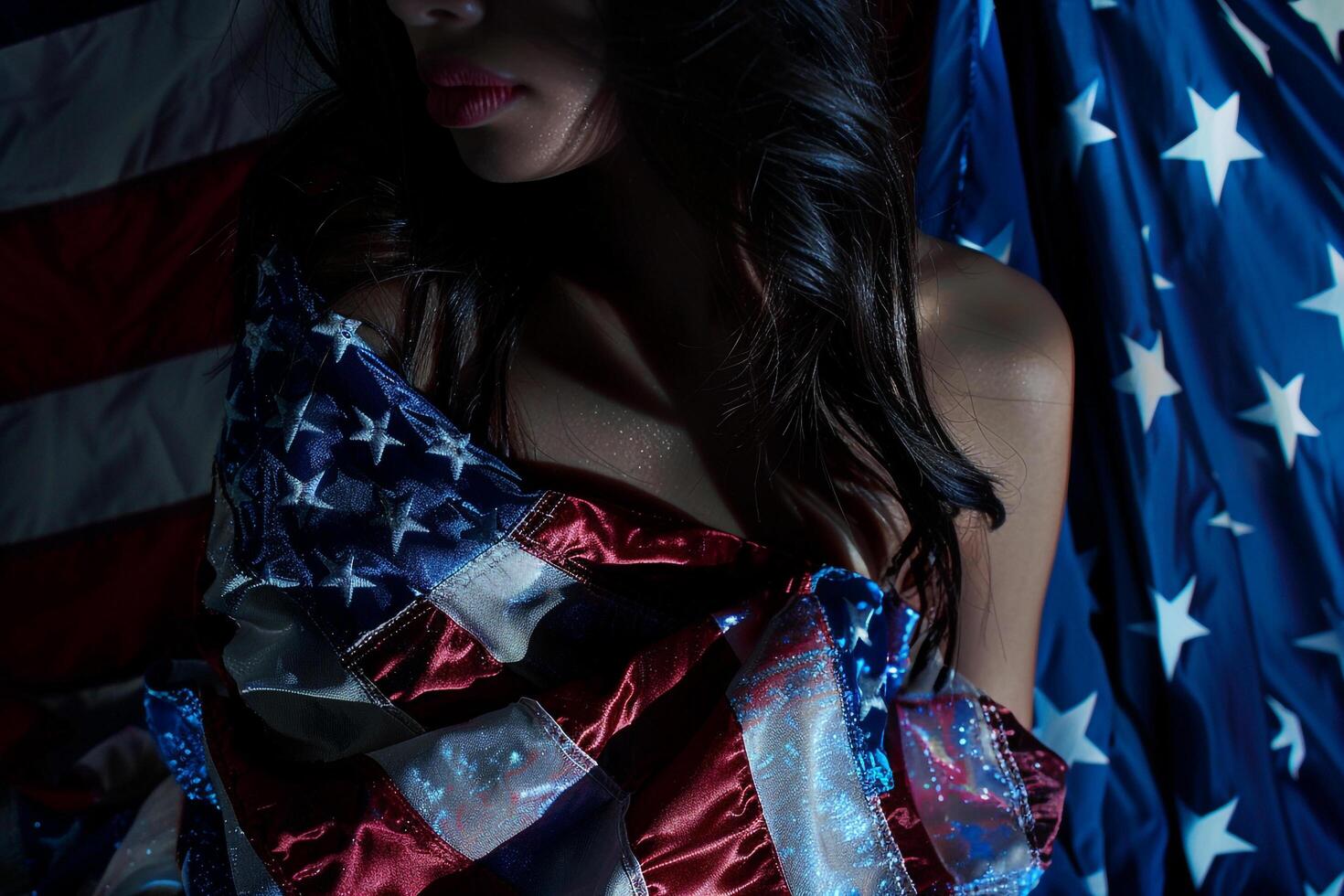 Model in Patriotic American Flag Outfit Trendy Background photo