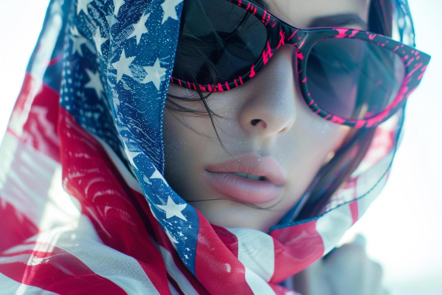 Stylish Model in American Flag Inspired Outfit Trendy Background photo