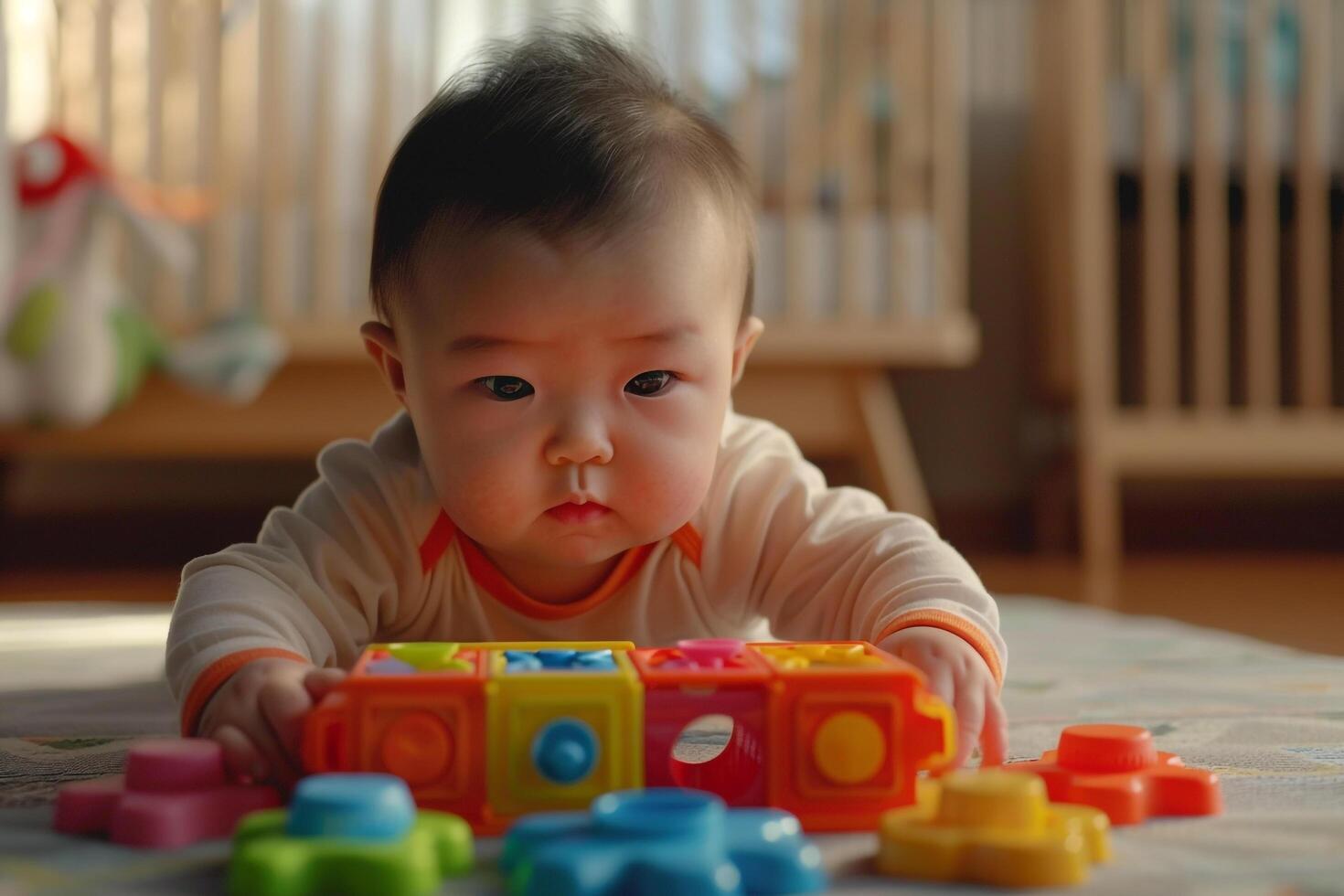 Baby Playing with Shape Sorter Toys Interactive Background photo