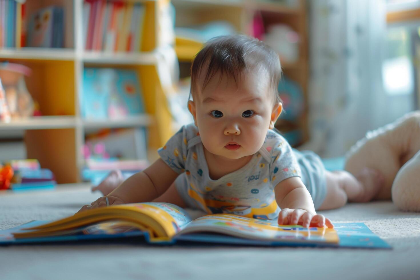 Baby Exploring Books Fun and  Learning Background photo