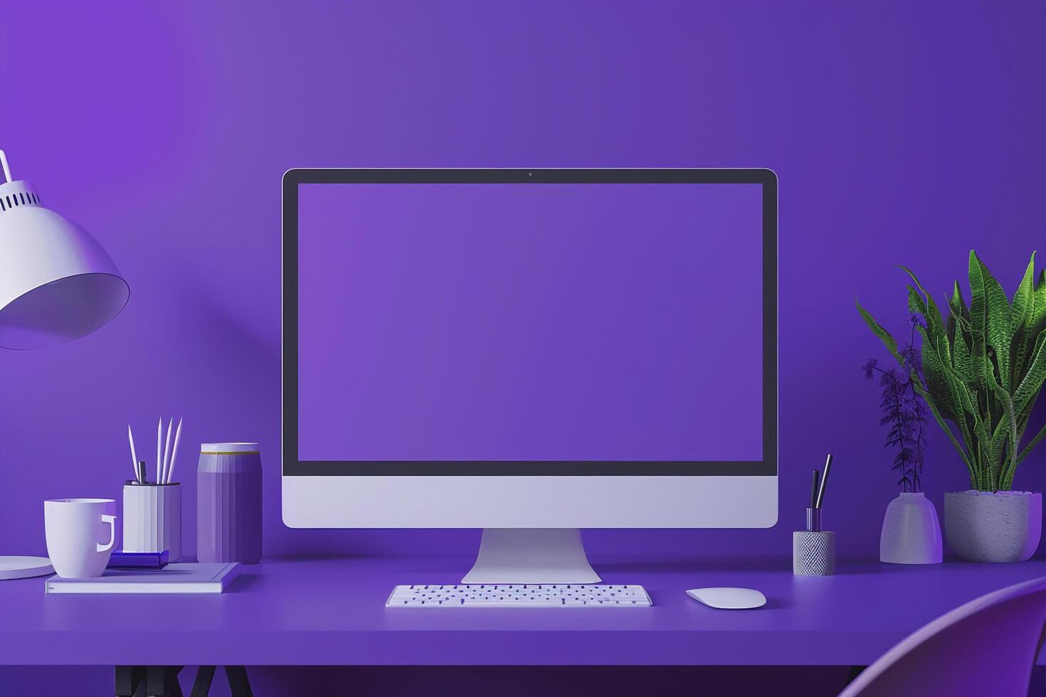 High tech computer monitor mockup with an  design on a contemporary background photo