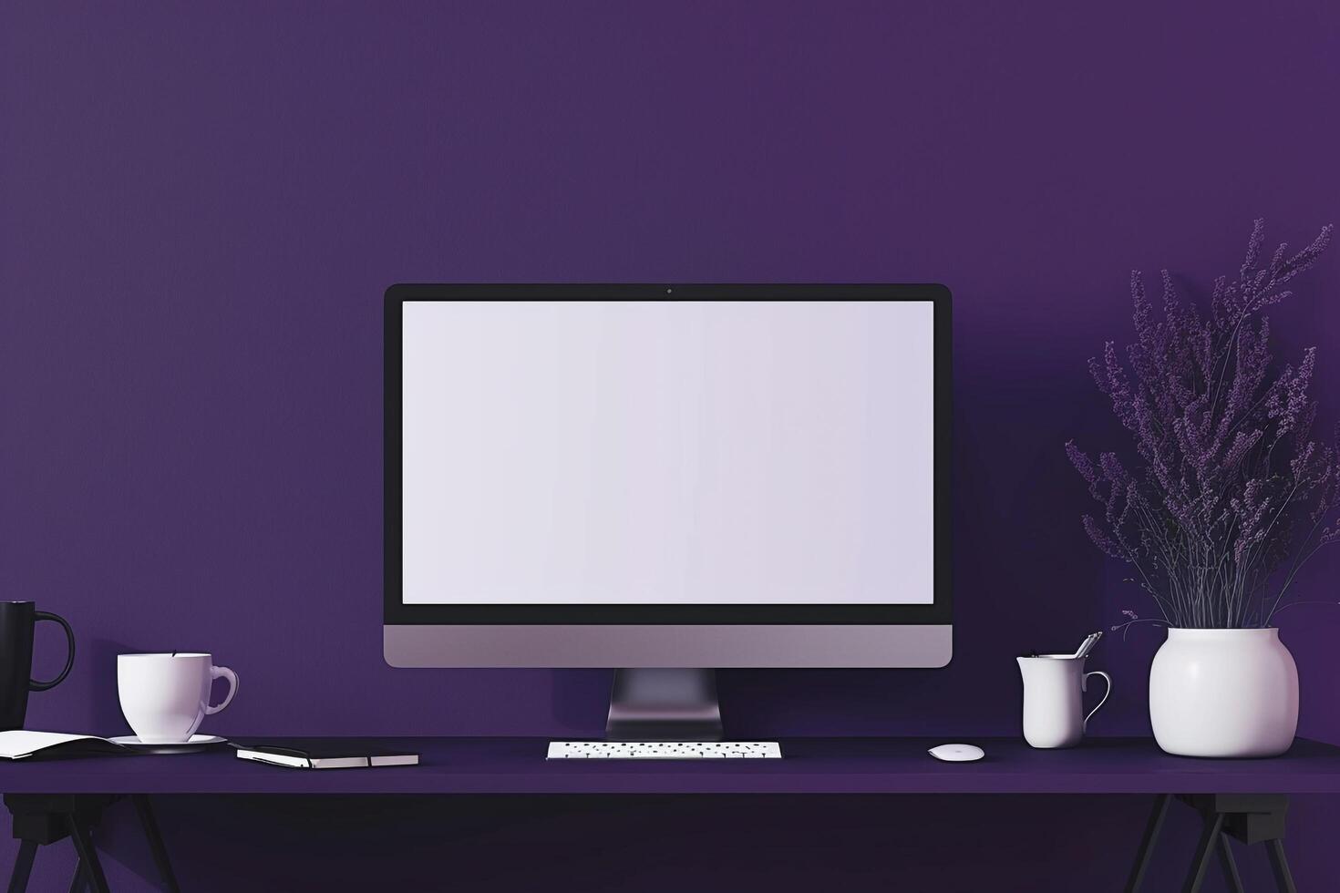 Innovative computer monitor mockup with ahigh tech design on a ist background photo