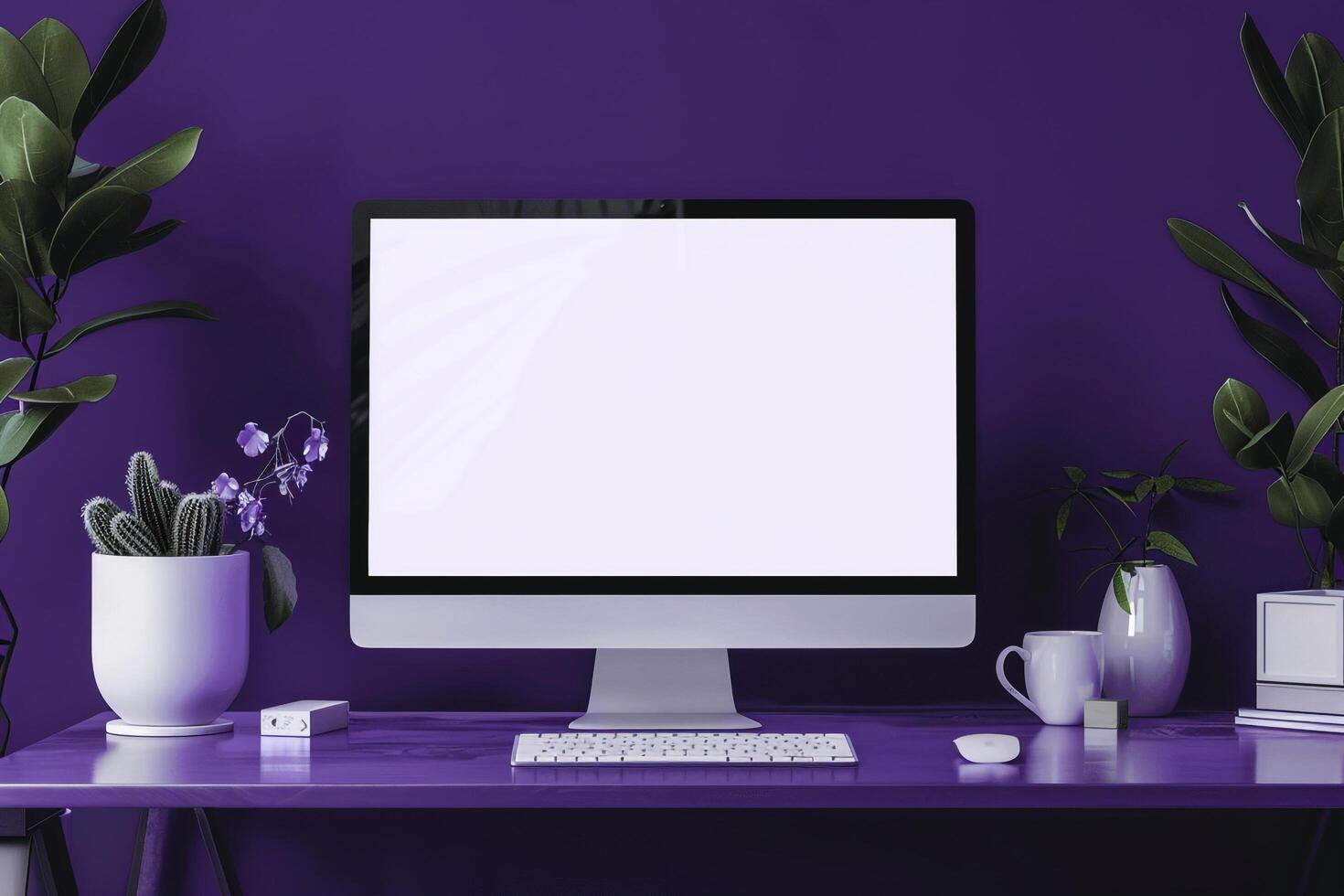 Contemporary computer monitor mockup featuring a  design on a stylish background photo