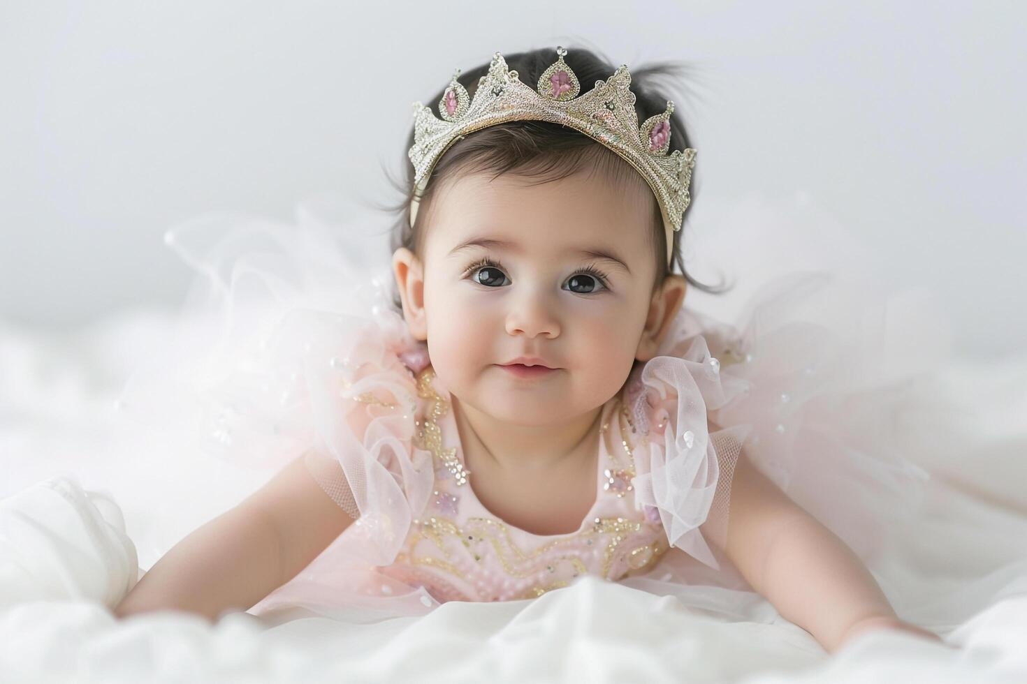 Adorable baby in a princess costume with a charming and  style photo