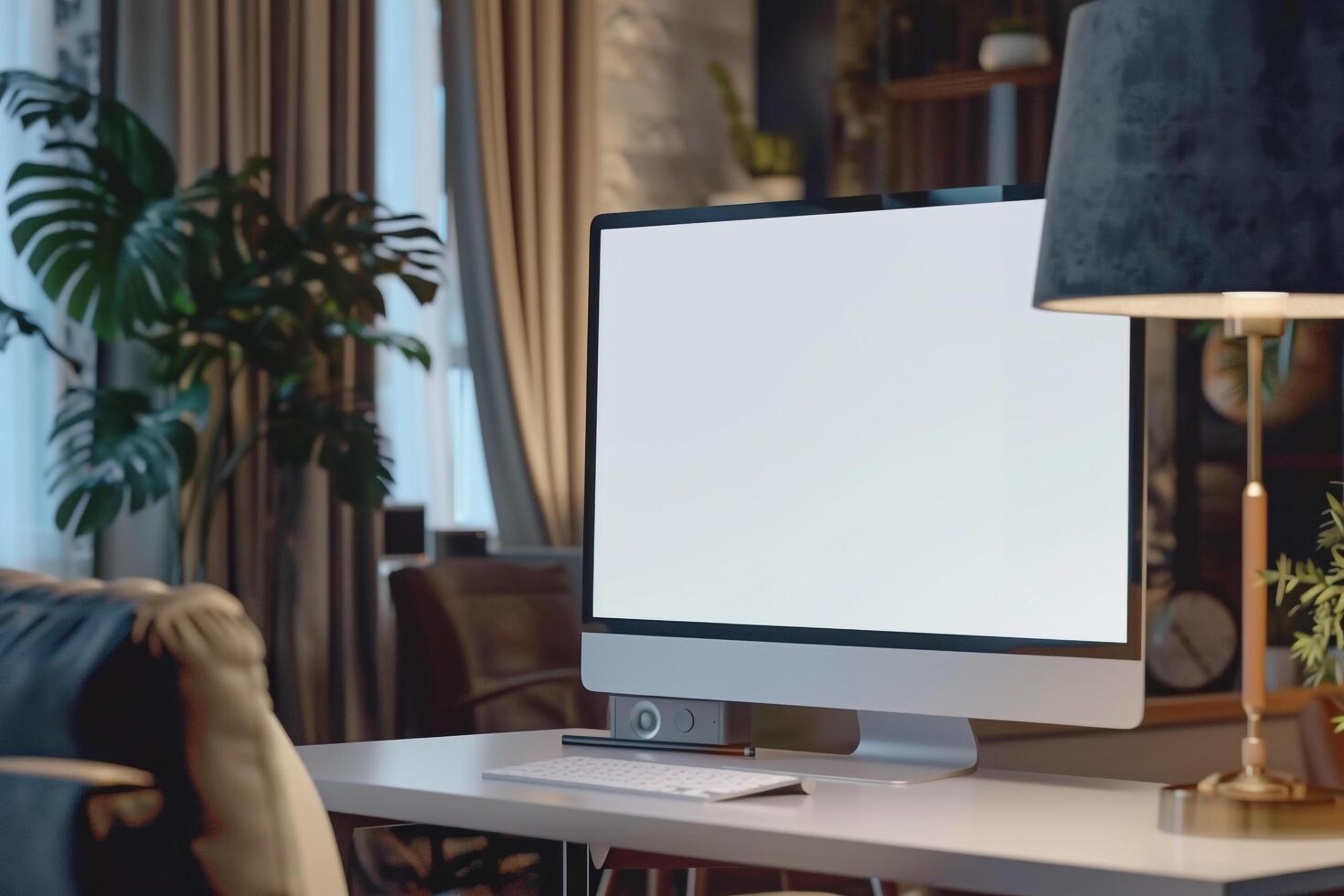 computer monitor mockup with a stylish and  design on a hightech background photo