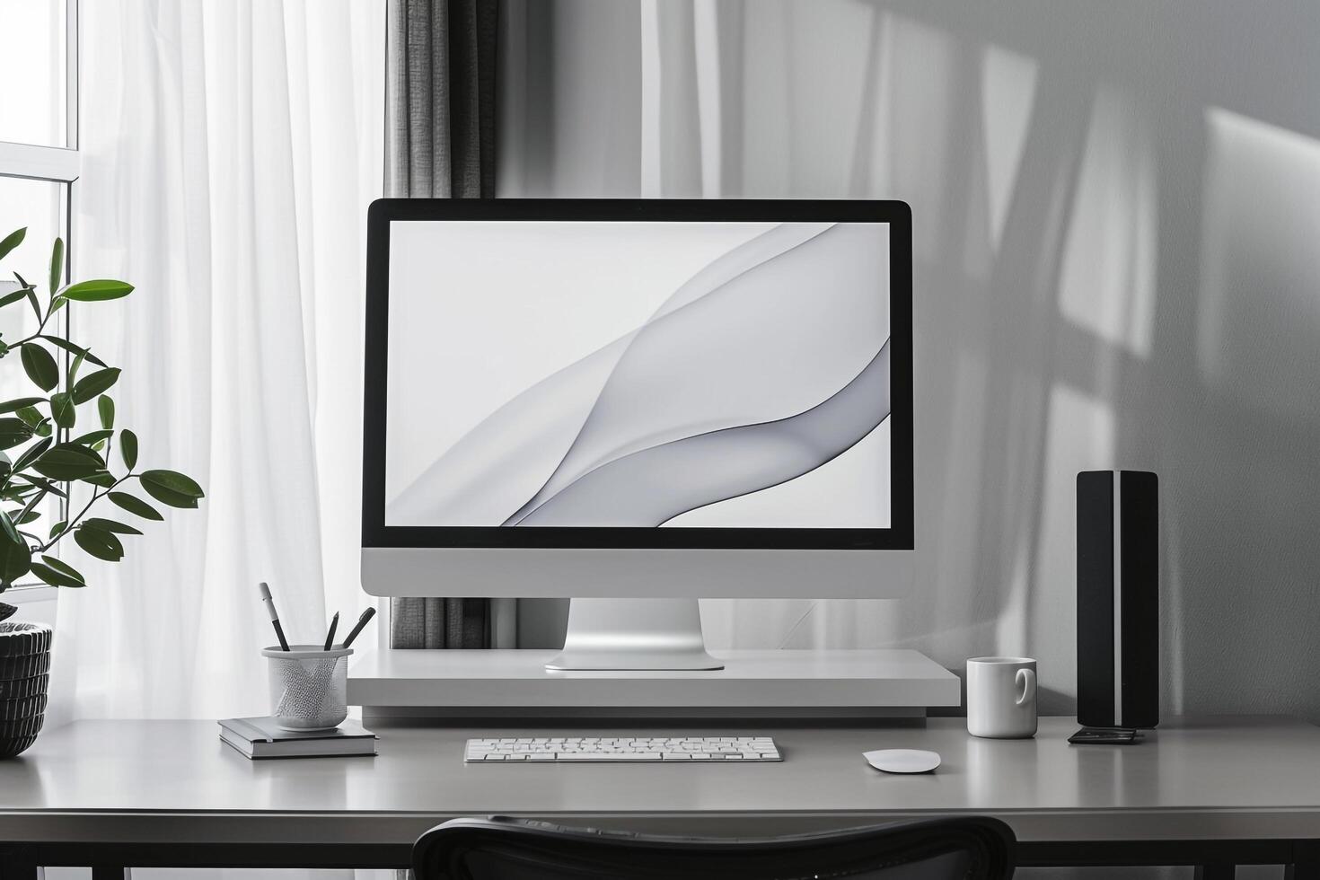 Stylish Computer Monitor Mockup with Professional Screen Background photo
