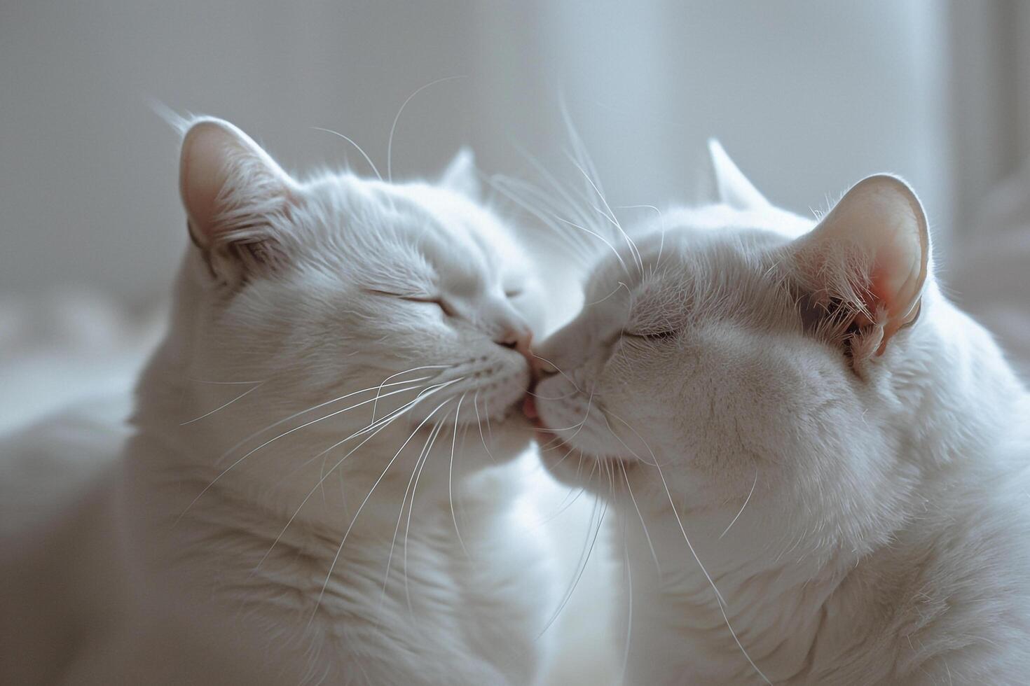 Affectionate White Cats Grooming Each Other Background photo