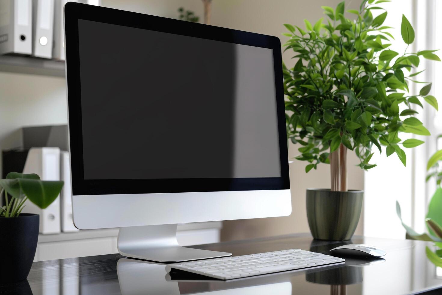 Computer Monitor Mockup with Customizable Screen Background photo