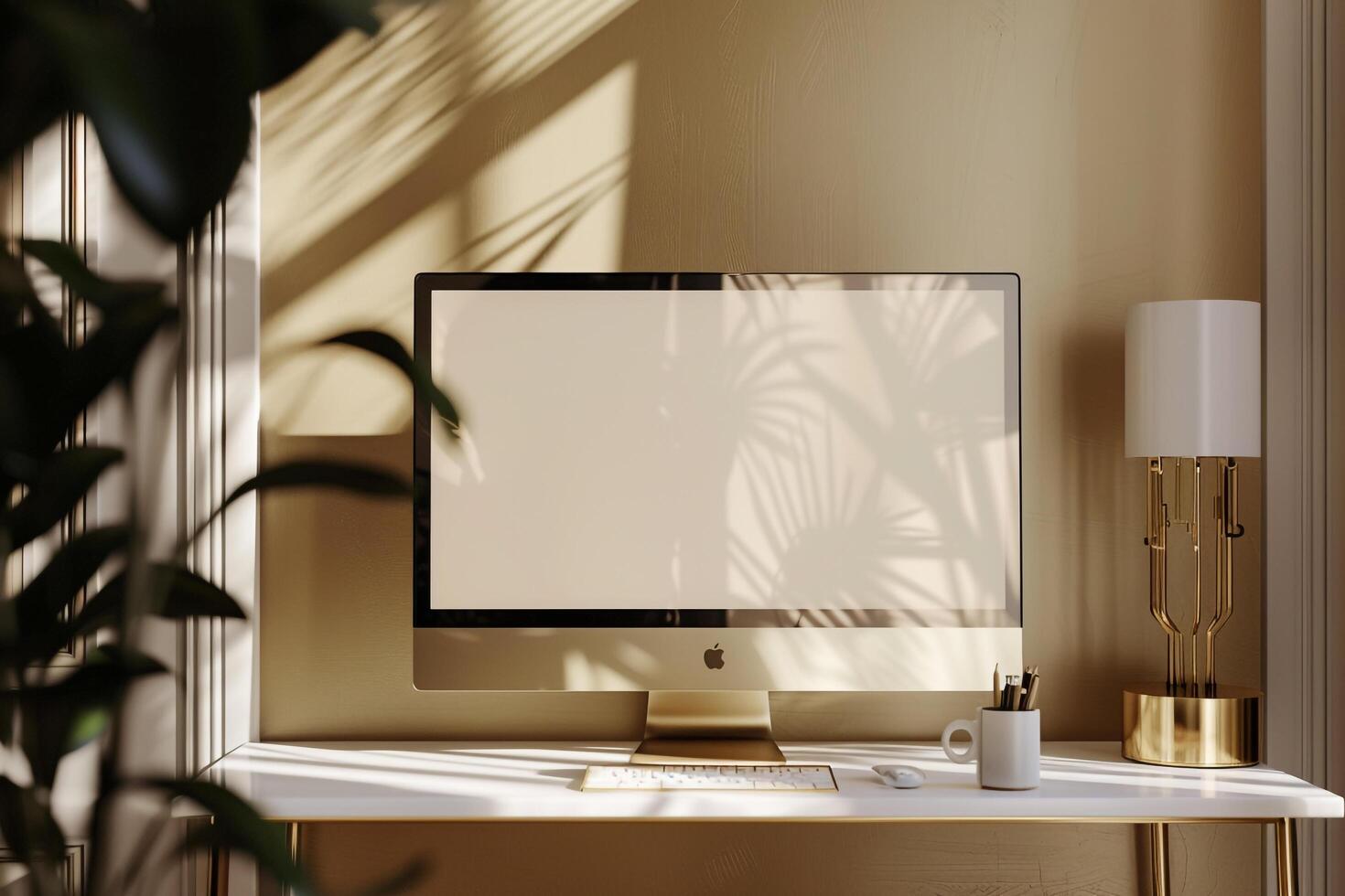 Computer Monitor Mockup with HighTech Features Background photo