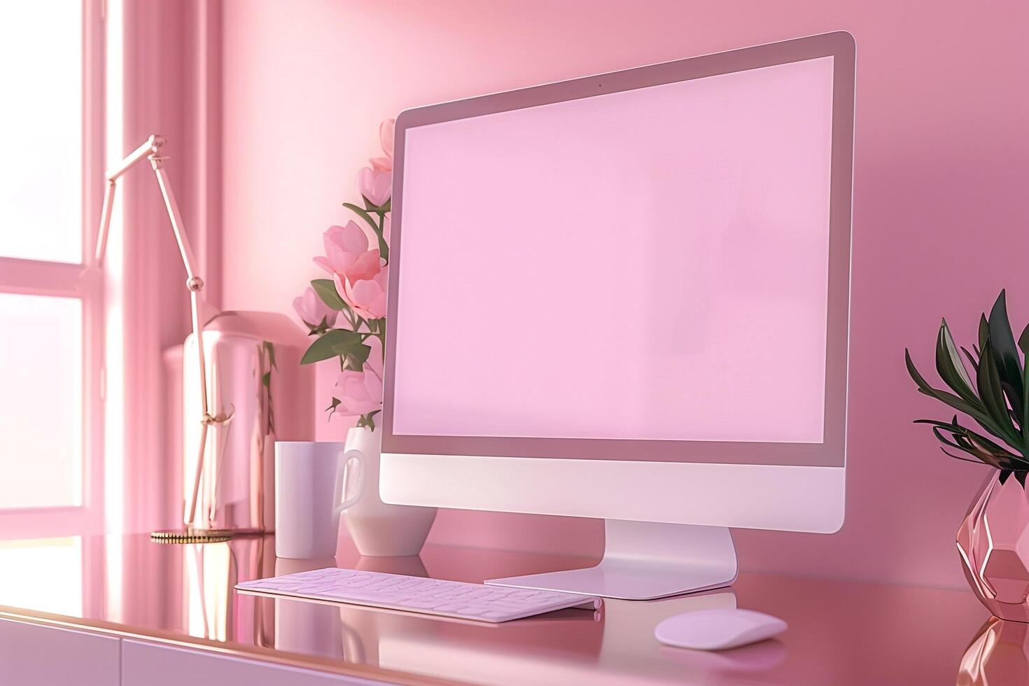 Computer Monitor Mockup with  Screen Background photo