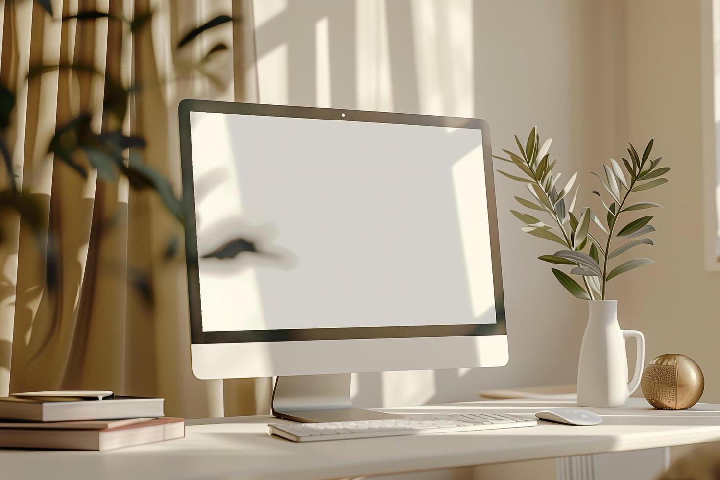 Sophisticated Computer Monitor Mockup with HighTech Display Background photo