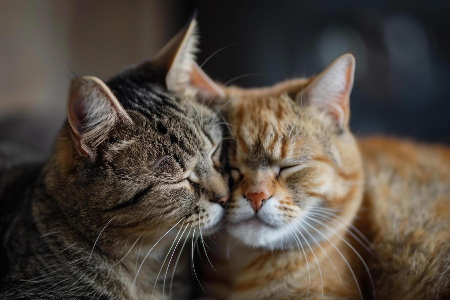 Affectionate Cats Grooming Each Other with Bonding Background photo