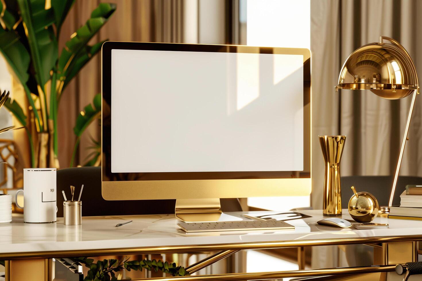 High Computer Monitor Mockup with Versatile Use Background photo