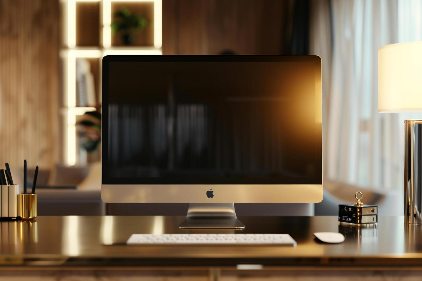 Computer Monitor Mockup with HighTech Display Background photo