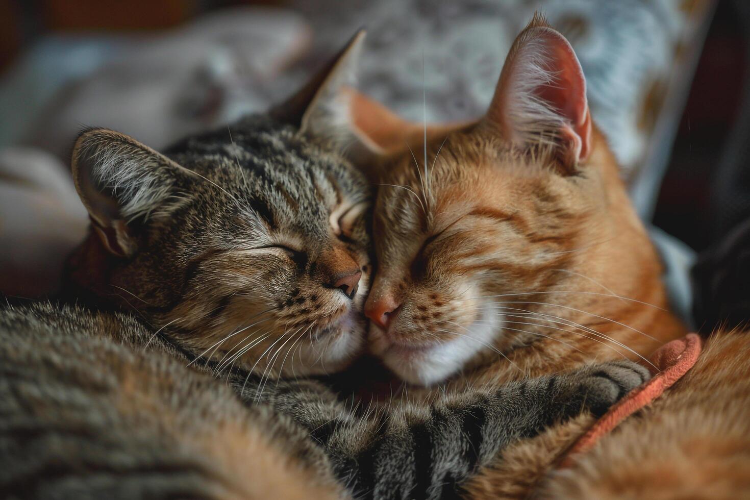 Affectionate Cats Grooming Each Other with  Background photo