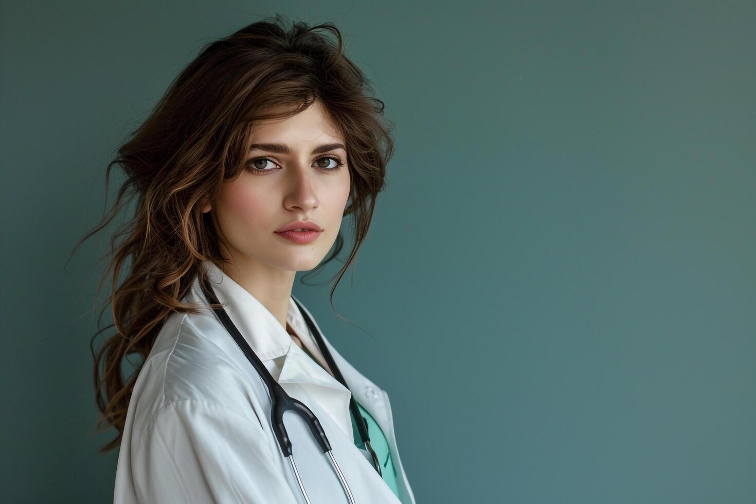 Female Doctor in Pose with Professional and HighEnd Medical Clinic Background photo
