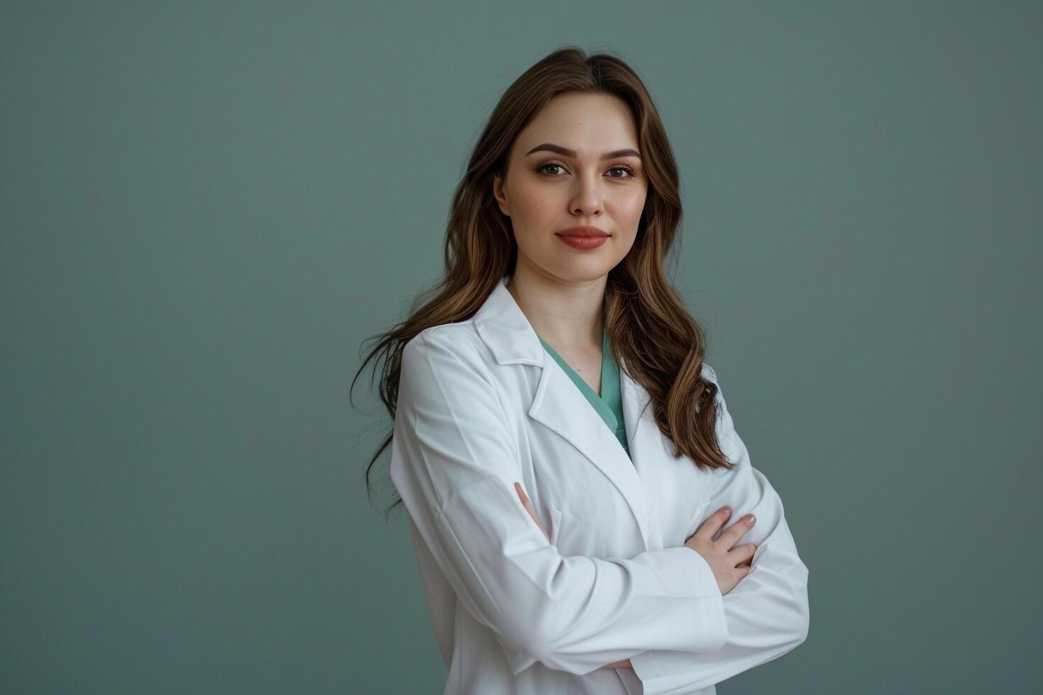 Female Doctor in Pose with  and  Medical Clinic Background photo