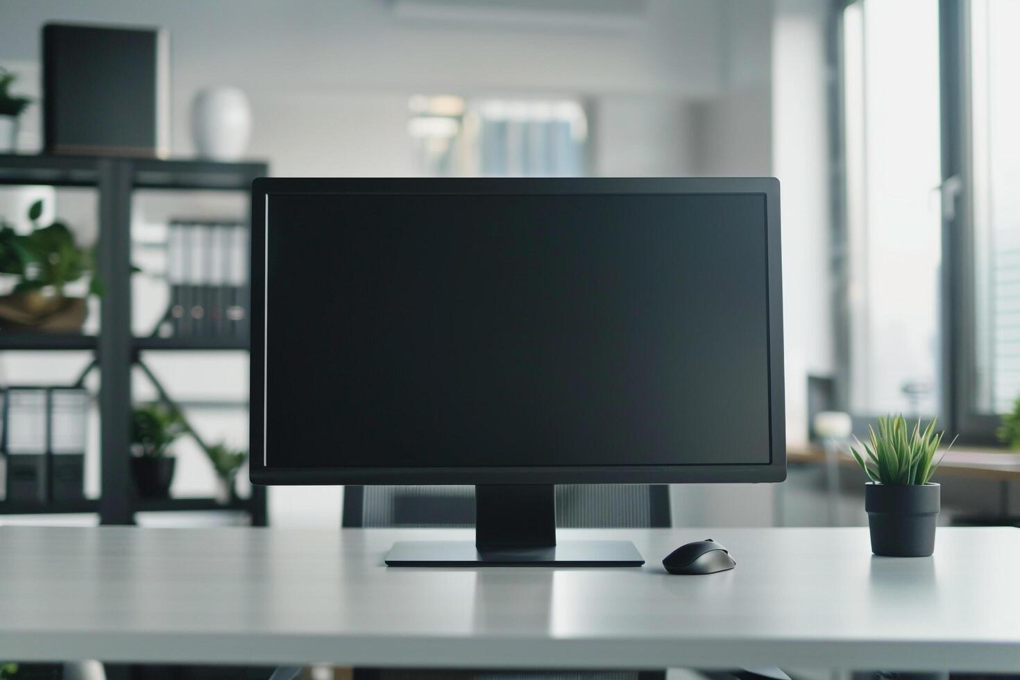 Executive Desktop Computer Mockup with   Office and Tech Setup photo