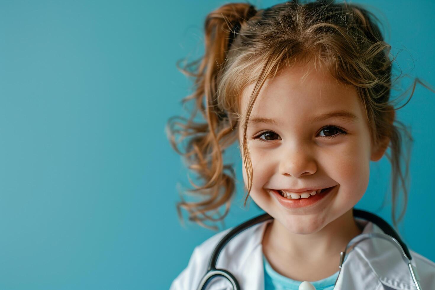 Pediatrician with Stethoscope and Smiling Child in   Background photo