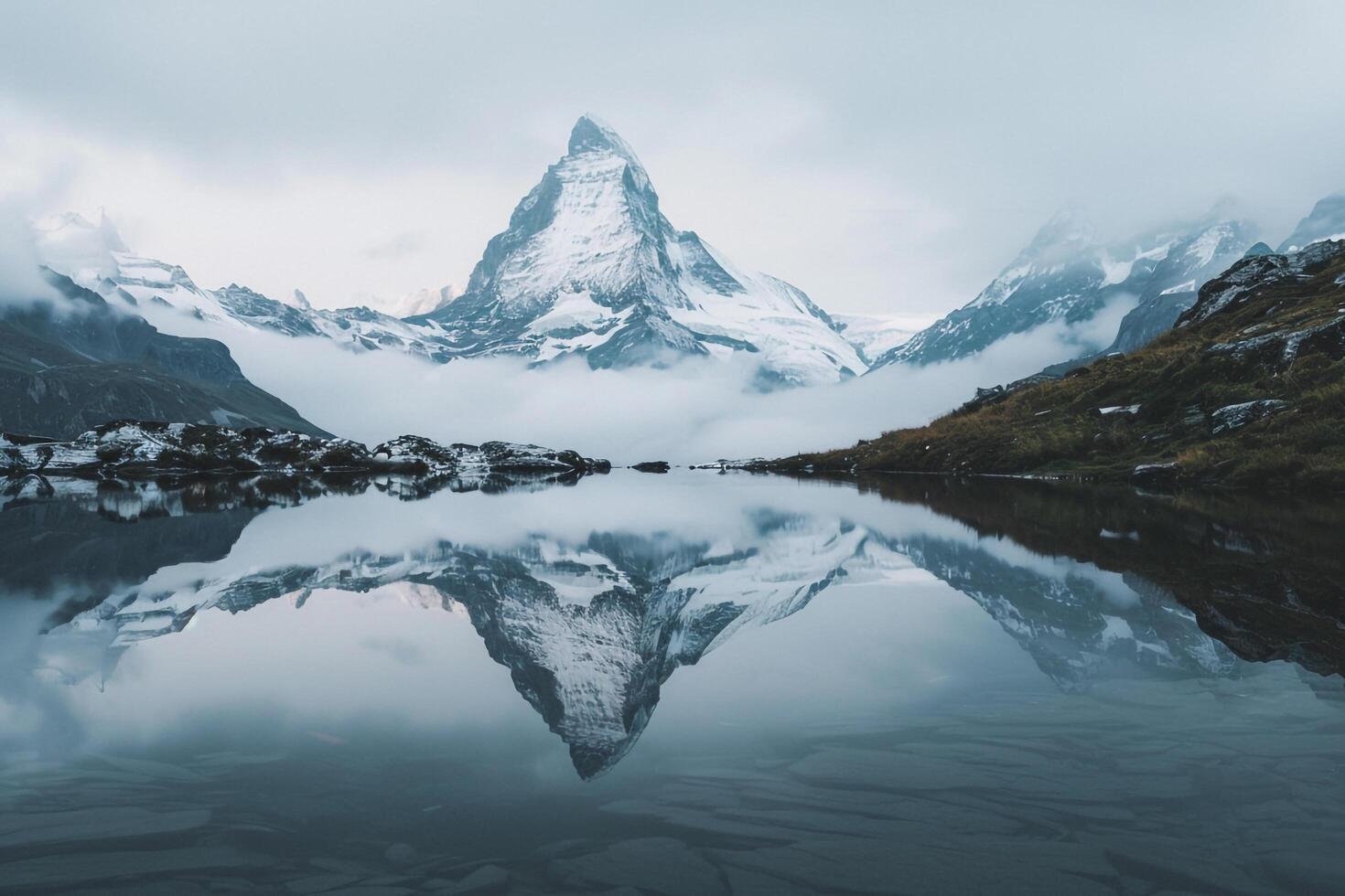 SnowCapped Peaks in Tranquil Mountain Lake Background photo