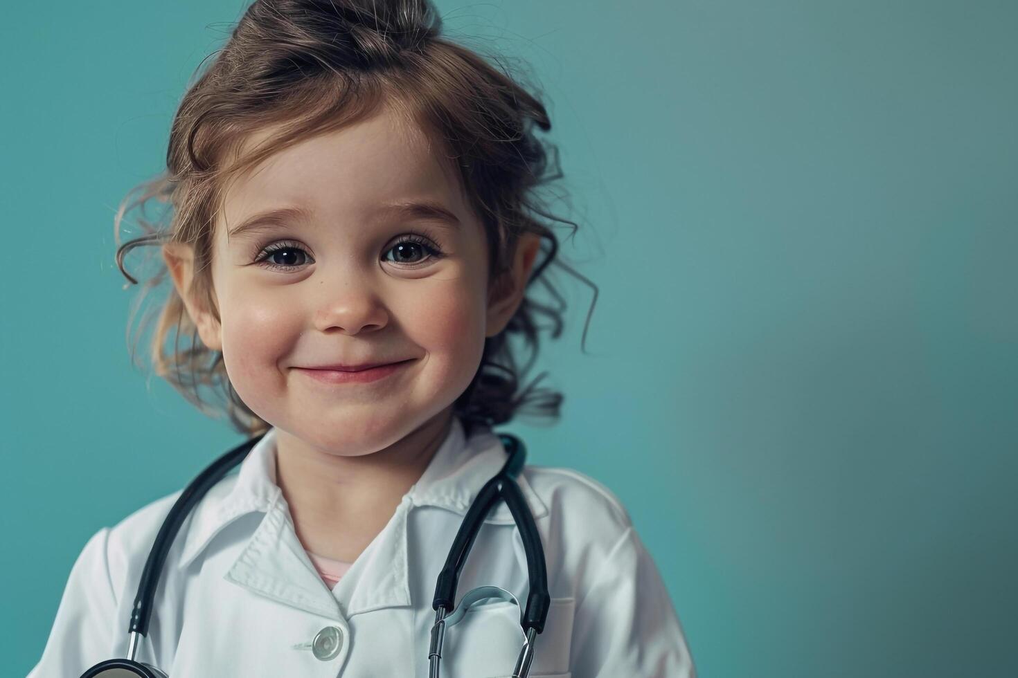Pediatrician with Stethoscope and Joyful Child in  Environment photo