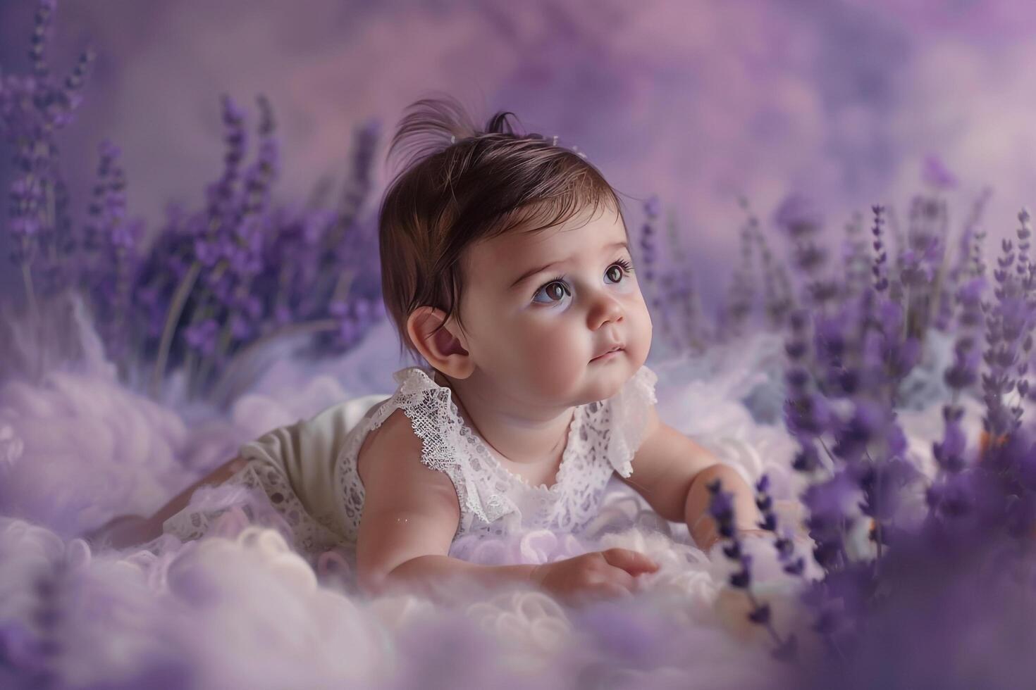 Baby with  Lavender Background Adorable Portrait photo