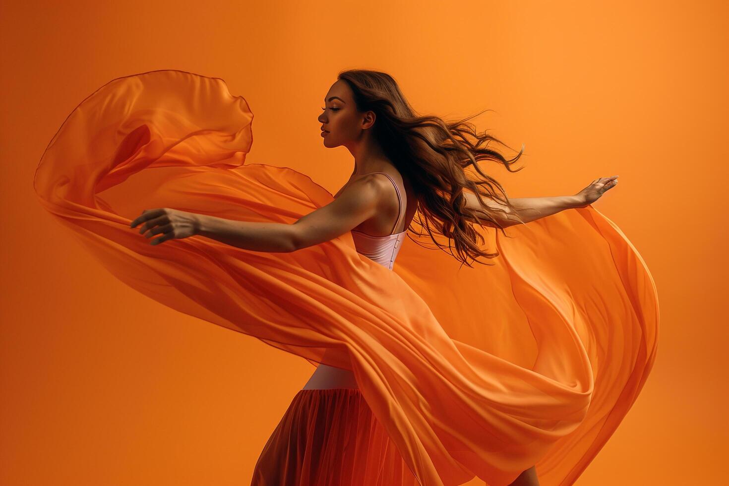 Woman with Flowing Fabric Dancing photo
