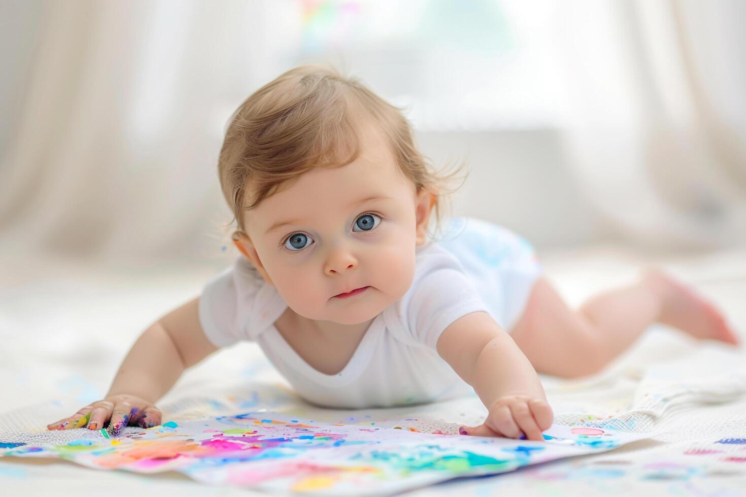Baby playing joyfully with water in a playful photo