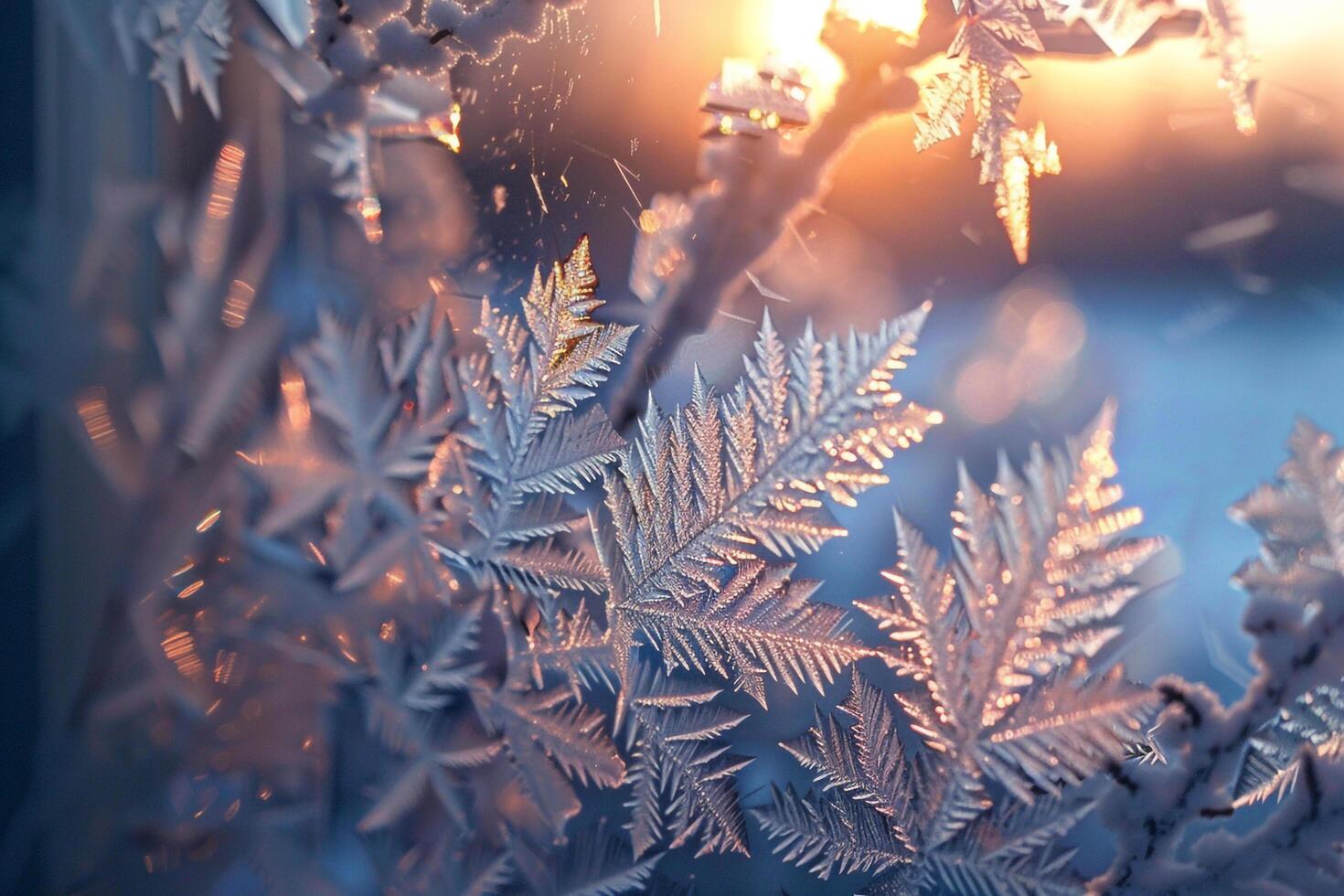 Frost crystals on a window showcasing intricate and delicate patterns photo