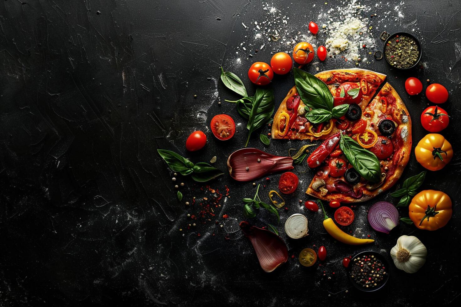 Pizza Ingredients Arranged on a  Textured Surface photo