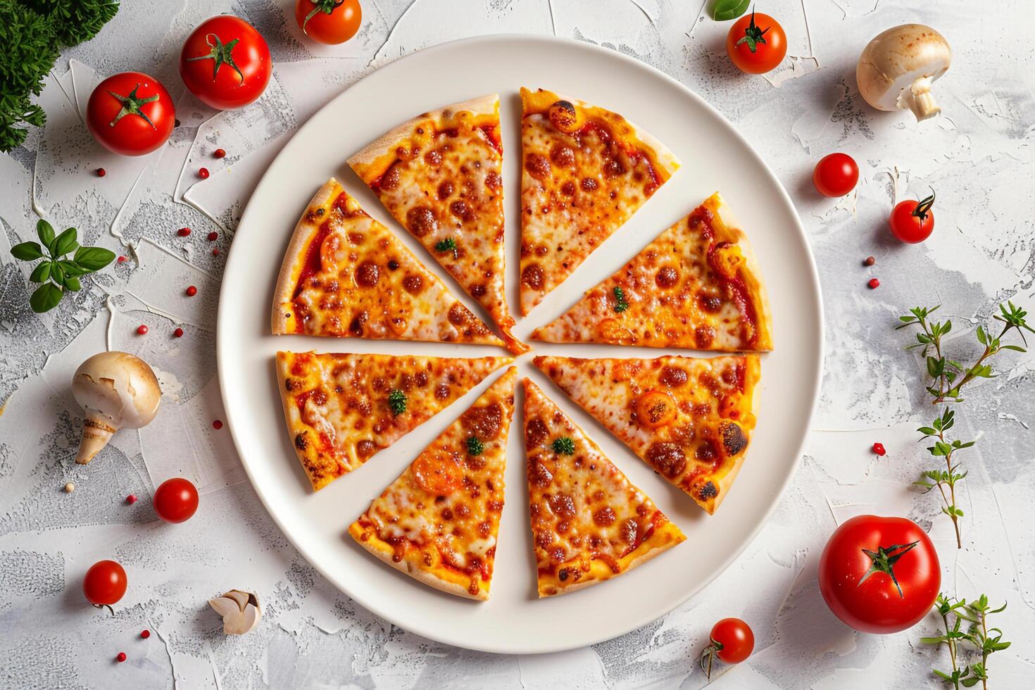 Pizza Slices Arranged Asymmetrically on Plate photo