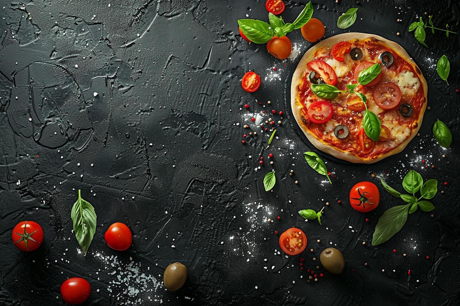Pizza Ingredients Artfully Arranged on a Textured Background for Culinary s photo